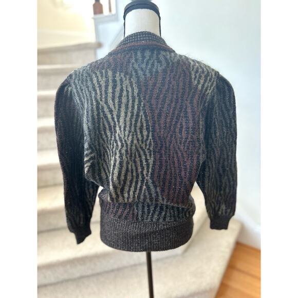 Bogner Wool & Mohair Blend Brown Metallic Zebra Print Sweater - Picture 3 of 8